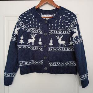 Old Navy Chunky Knit Reindeer Cardigan Nordic Fair Isle Winter Christmas S